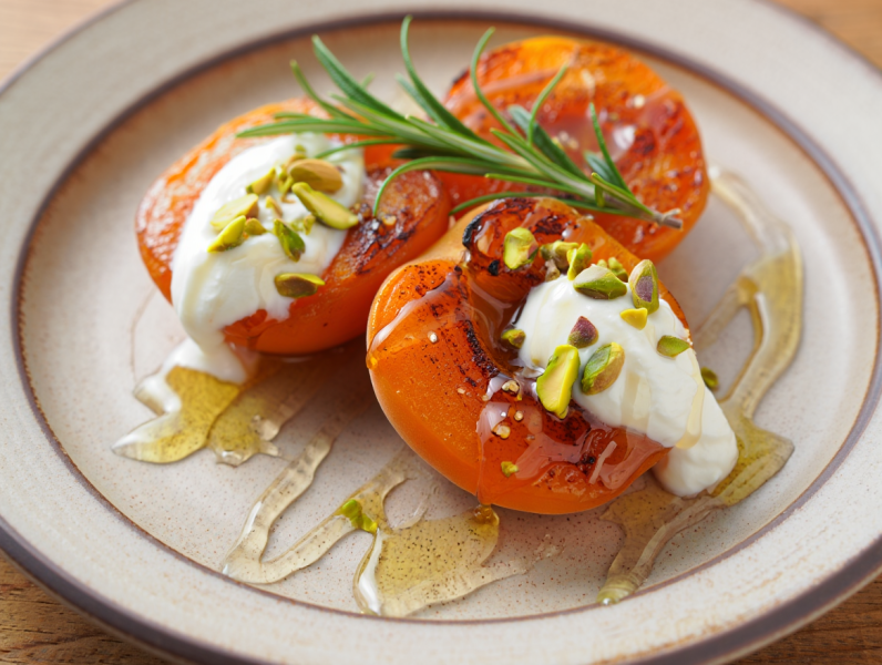 Barbecued Apricots with Honey and Mascarpone - Mediterranean Dessert