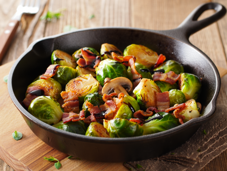 Brussels Sprouts with Bacon and Mushrooms - French Main Course