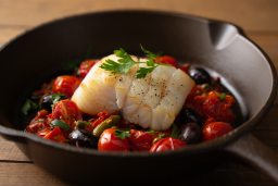 Cod Fillet with Cherry Tomatoes and Olives - Italian Main Course