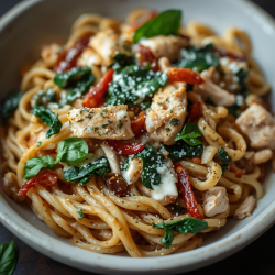 Creamy Spinach, Basil & Chicken Pasta
