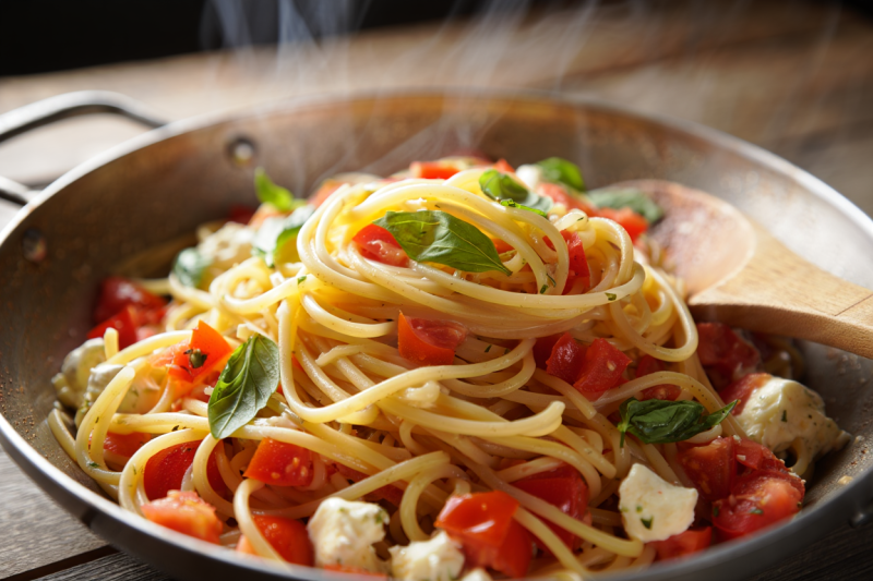 Linguine with Fresh Tomatoes, Mozzarella & Basil - Italian Main Course