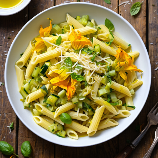 Penne with Courgette Flowers - Italian Main course