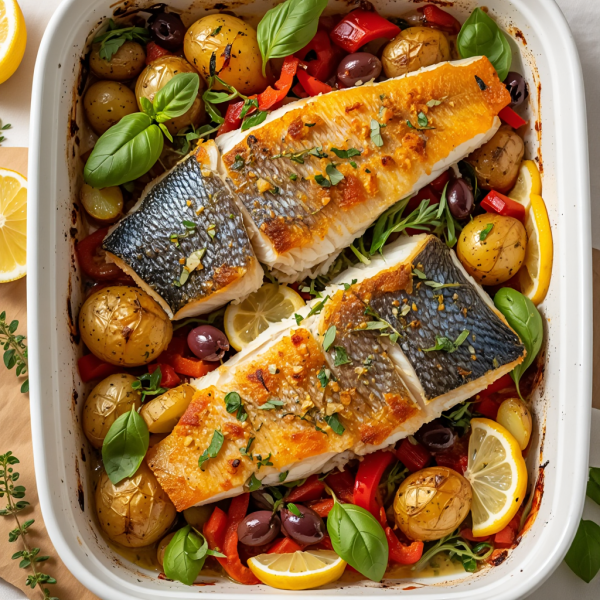 Roast Sea Bass & Vegetable Bake - Italian Main Course