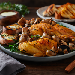 Spiced Chicken with Wild Mushrooms and Garlic Toast
