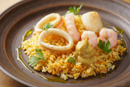 Squid and Carabineros Prawns with Bomba Rice