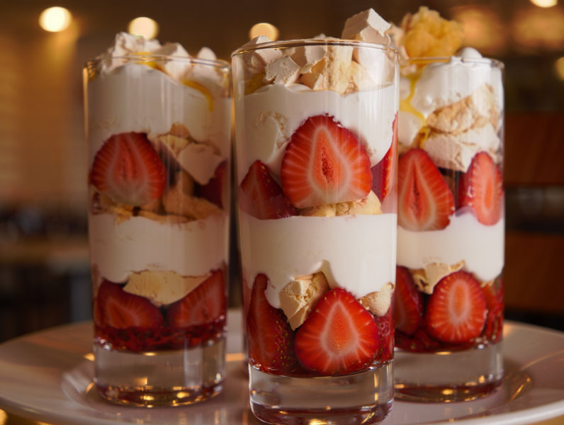 Strawberry Vacherin in Glasses - French Dessert