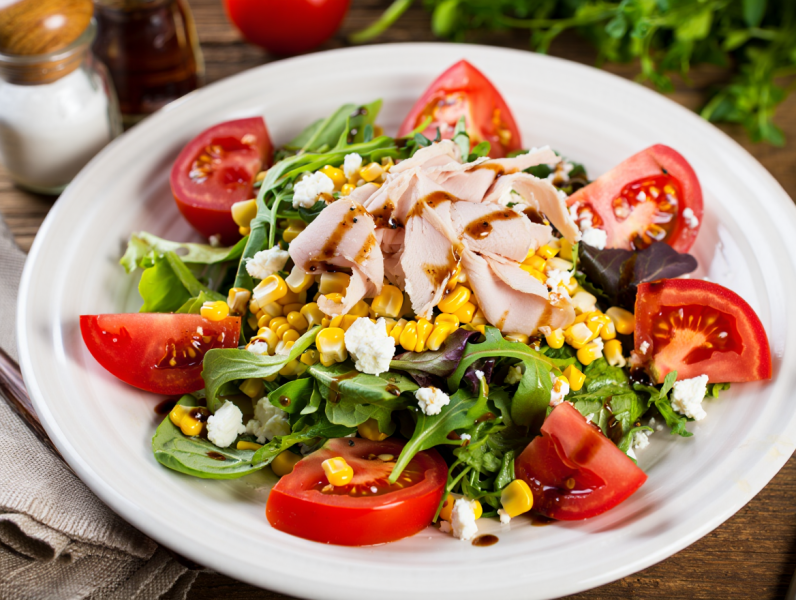 Summer Salad with Tomato, Corn, and Ham - French Salad