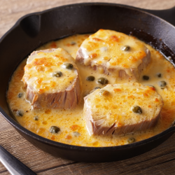 Tuna Medallion in Cheese Sauce with Capers - Mexican Fish and Seafood